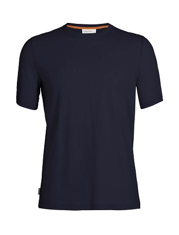 Midnight Navy Icebreaker Tencel Cotton Short Sleeve Men's T Shirts | AU 1195JPQJ